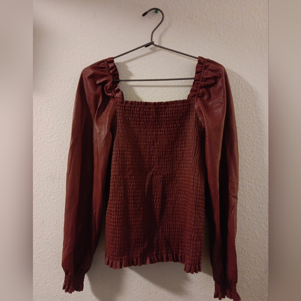 Msrc New York Burgundy  Smocked Women's Top